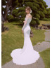 Beaded White Lace Satin Slit Minimalist Wedding Dress